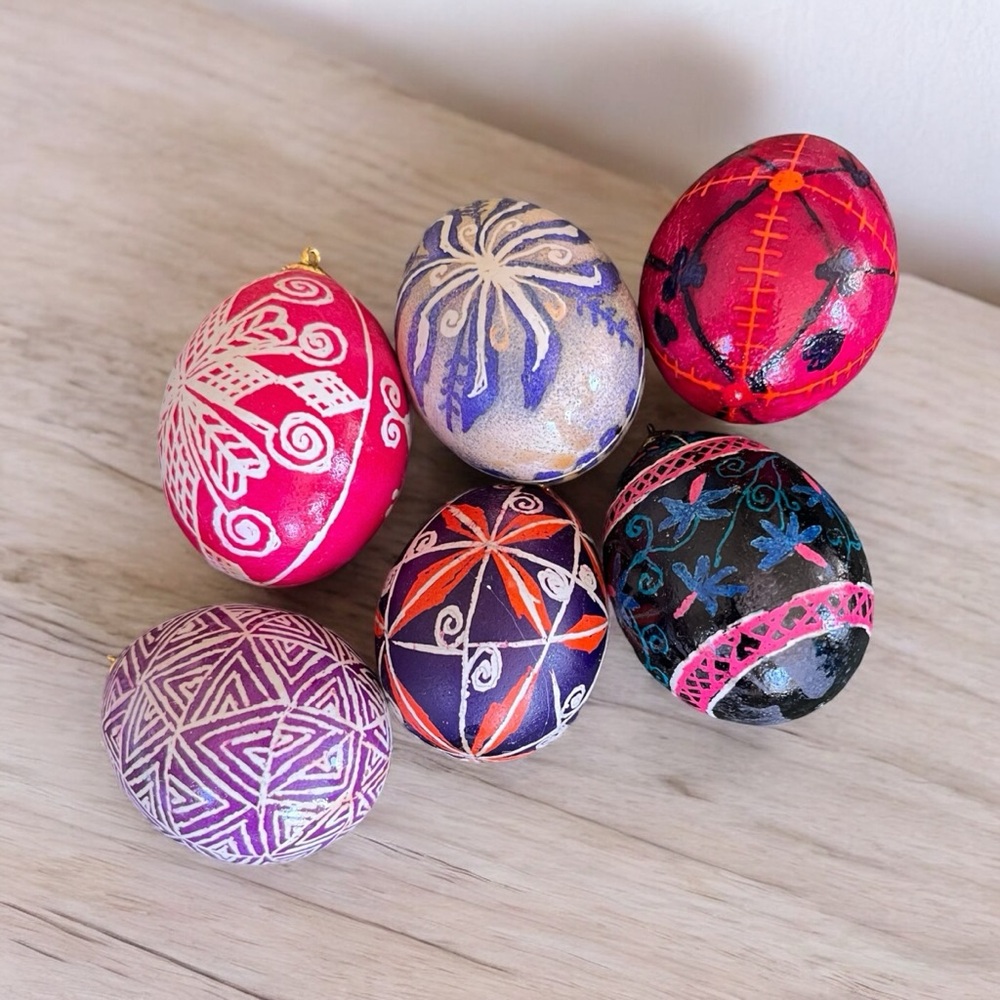 Vintage 6 Ukrainian Pysanky Pysanka CHRISTMAS Easter Real Egg Handmade ORNAMENTS